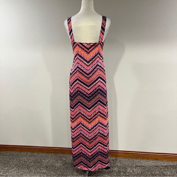 Allison Brittney pink zig zag print v-neck sleeveless Maxi Dress size medium - Picture 6 of 12